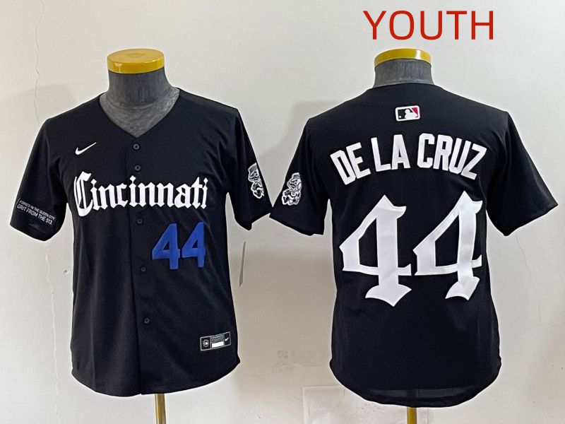 Youth 2025 Cincinnati Reds #44 De La Cruz Black Five generations Joint Name Nike MLB Jersey style 3->youth mlb jersey->Youth Jersey